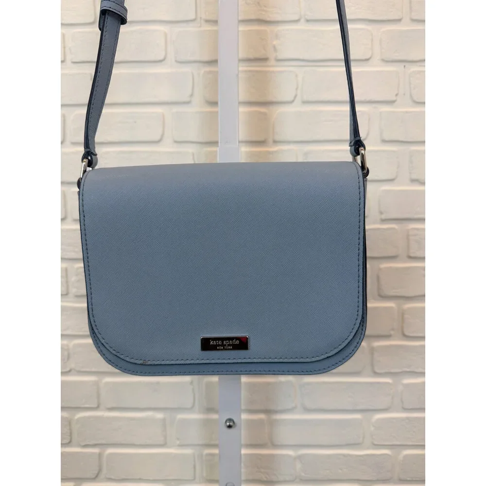 Kate Spade New York Flap Crossbody Bag Dusty Blue Saffiano Leather
